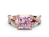 Rose gold Fancy Pink Princess  Solitaire Twist Band with Pavé Setting and Four-Prong Setting