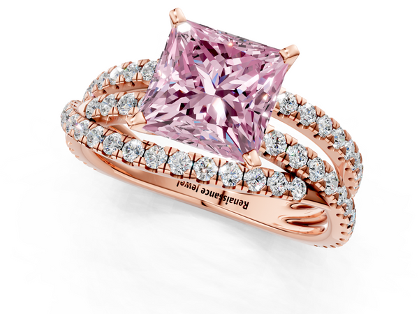 Rose gold Fancy Pink Princess  Solitaire Twist Band with Pavé Setting and Four-Prong Setting