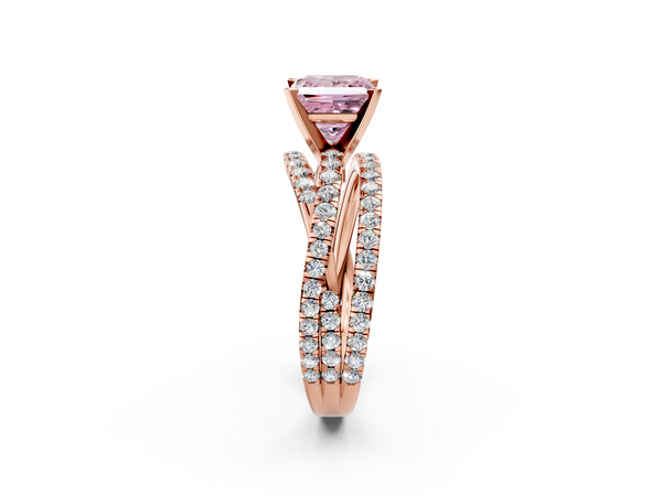 Rose gold Fancy Pink Princess  Solitaire Twist Band with Pavé Setting and Four-Prong Setting