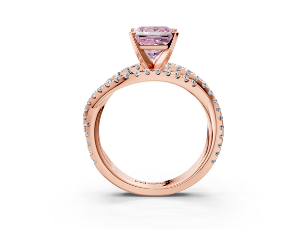 Rose gold Fancy Pink Princess  Solitaire Twist Band with Pavé Setting and Four-Prong Setting