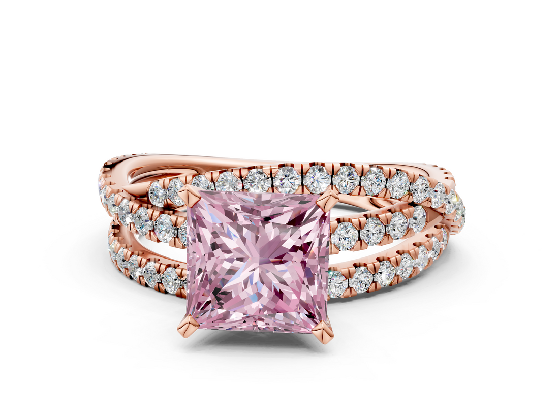 Rose gold Fancy Pink Princess  Solitaire Twist Band with Pavé Setting and Four-Prong Setting