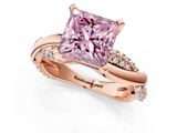 Rose gold Fancy Pink Princess  Solitaire Twist Band with Pave Prong Setting_1