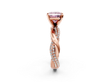 Rose gold Fancy Pink Princess  Solitaire Twist Band with Pave Prong Setting_2