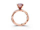 Rose gold Fancy Pink Princess  Solitaire Twist Band with Pave Prong Setting_3