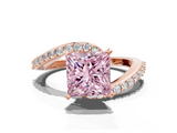 Rose gold Fancy Pink Princess  Solitaire Twist Band with Pave Set Diamonds and Four-Prong Setting