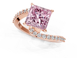 Rose gold Fancy Pink Princess  Solitaire Twist Band with Pave Set Diamonds and Four-Prong Setting_1