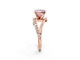 Rose gold Fancy Pink Princess  Solitaire Twist Band with Pave Set Diamonds and Four-Prong Setting_2