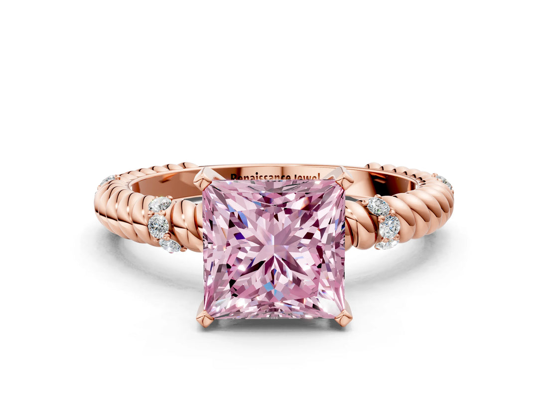 Rose gold Fancy Pink Princess  Solitaire Twisted Band Prong Set Engagement Ring_44