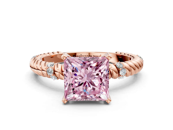 Rose gold Fancy Pink Princess  Solitaire Twisted Band Prong Set Engagement Ring