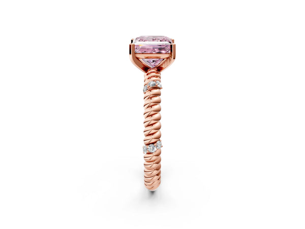 Rose gold Fancy Pink Princess  Solitaire Twisted Band Prong Set Engagement Ring