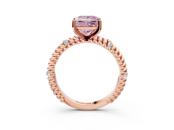 Rose gold Fancy Pink Princess  Solitaire Twisted Band Prong Set Engagement Ring