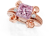 Rose gold Fancy Pink Princess  Solitaire Twisted Band Scroll Prong Ring_4