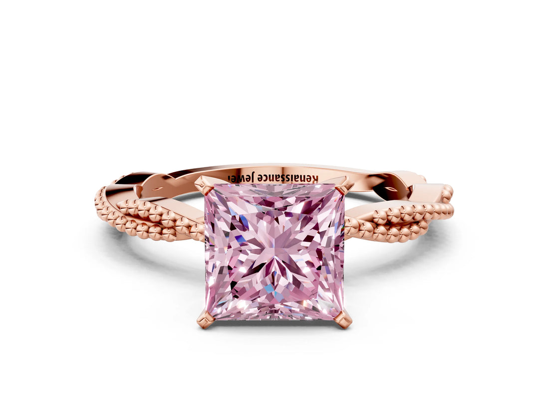 Rose gold Fancy Pink Princess  Solitaire Twisted Band with Bead Prong Setting_30