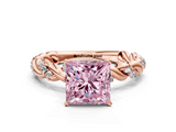 Rose gold Fancy Pink Princess  Solitaire Twisted Band with Pavé Accents and Four-Prong Setting