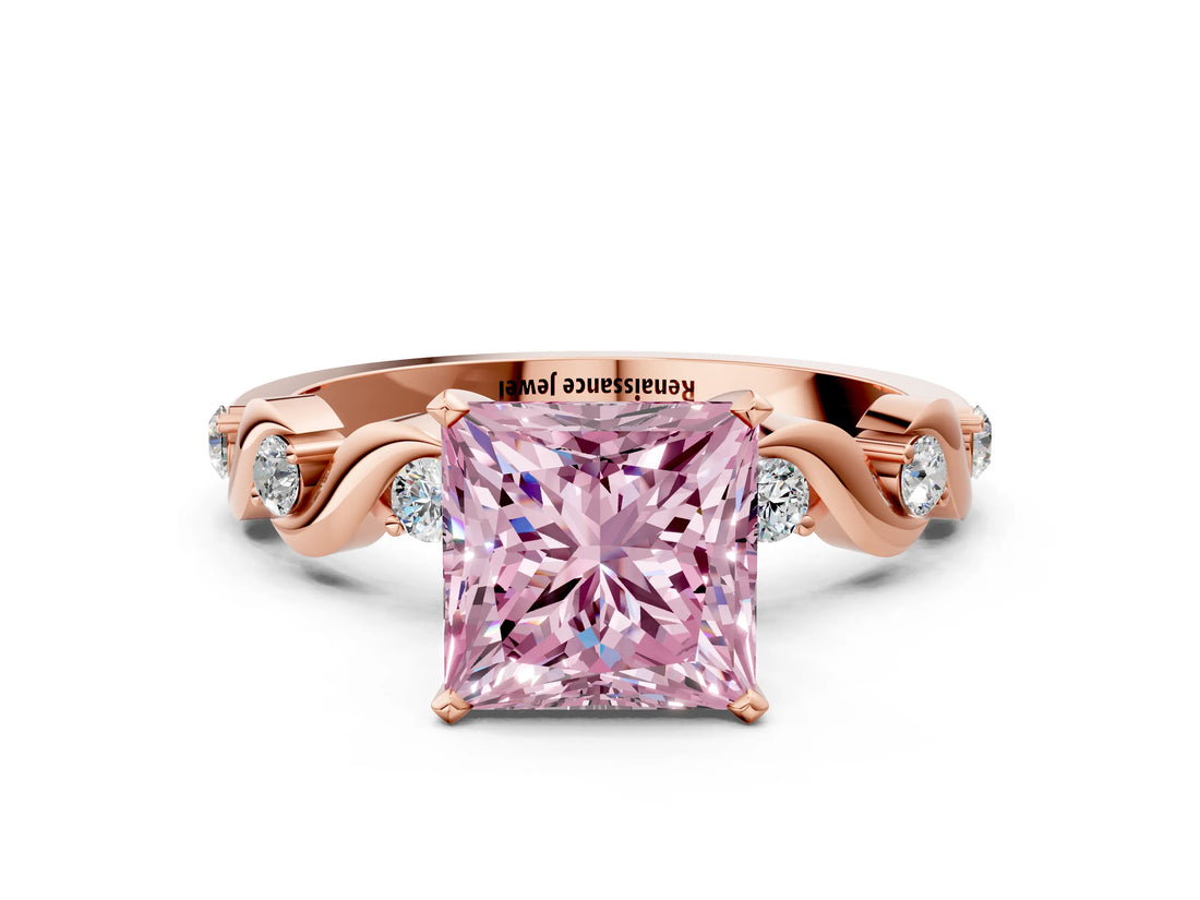 Rose gold Fancy Pink Princess  Solitaire Twisted Band with Prong Setting 1