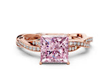 Rose gold Fancy Pink Princess  Solitaire Twisted Pave Diamond Ring with Four-Prong Setting_115