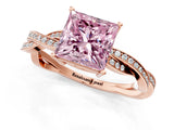 Rose gold Fancy Pink Princess  Solitaire Twisted Pave Diamond Ring with Four-Prong Setting_116