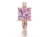 Rose gold Fancy Pink Princess  Solitaire Twisted Pave Diamond Ring with Four-Prong Setting_12