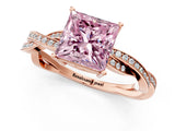 Rose gold Fancy Pink Princess  Solitaire Twisted Pave Diamond Ring with Four-Prong Setting_13