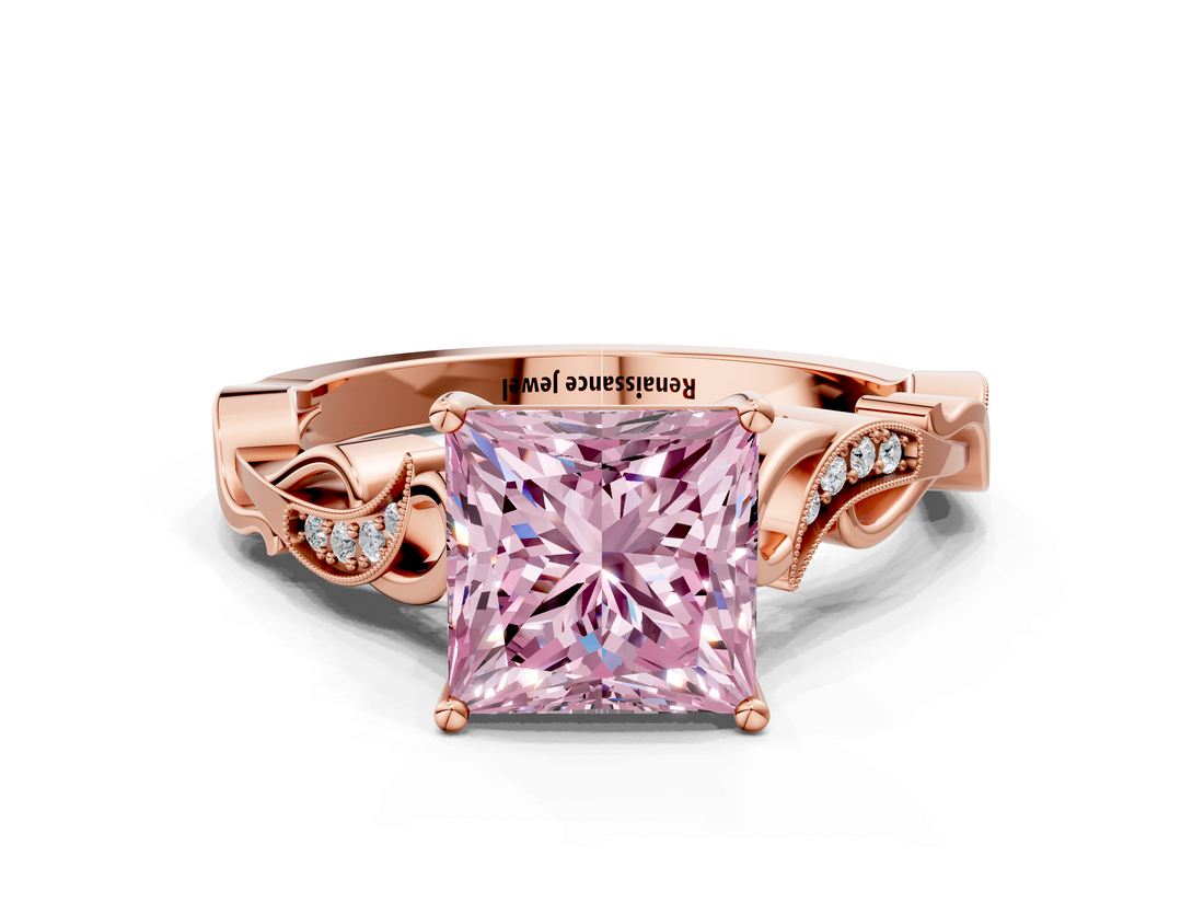 Rose gold Fancy Pink Princess  Solitaire Vine Band with Milgrain Prong Setting_3