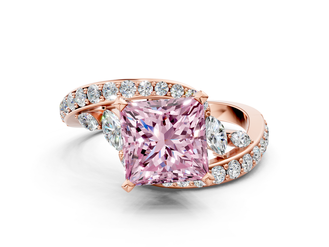 Rose gold Fancy Pink Princess  Solitaire with Pavé Twist Band and Four-Prong Setting