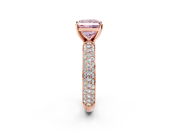 Rose gold Fancy Pink Princess  Diamond Solitaire Ring with Prong Setting and Pavé Band