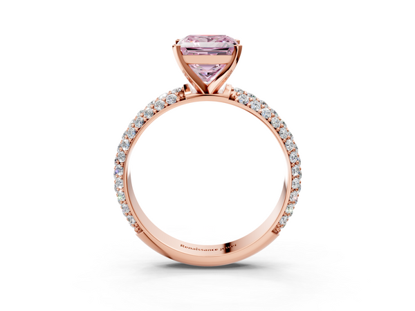 Rose gold Fancy Pink Princess  Diamond Solitaire Ring with Prong Setting and Pavé Band