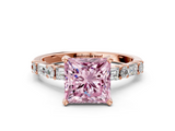 Rose gold Fancy Pink Princess  Solitaire with Side Baguettes and Channel Set Band