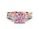Rose gold Fancy Pink Princess  Three-Stone Diamond Ring with Pavé Split Shank and Four-Prong Setting