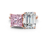 Rose gold Fancy Pink Princess  and Emerald Cut Toi Moi Ring with Prong Setting_29