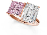 Rose gold Fancy Pink Princess  and Emerald Cut Toi Moi Ring with Prong Setting_30