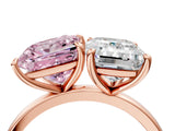 Rose gold Fancy Pink Princess  and Emerald Cut Toi Moi Ring with Prong Setting_33