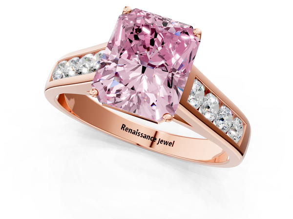 Rose gold Fancy Pink Radiant  Brilliant Channel-Set Solitaire Ring with Four-Prong Setting