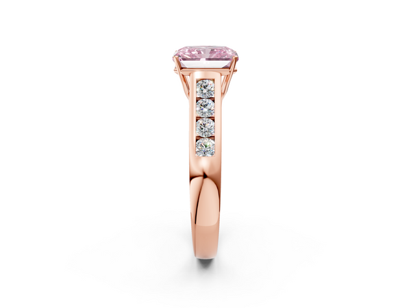 Rose gold Fancy Pink Radiant  Brilliant Channel-Set Solitaire Ring with Four-Prong Setting