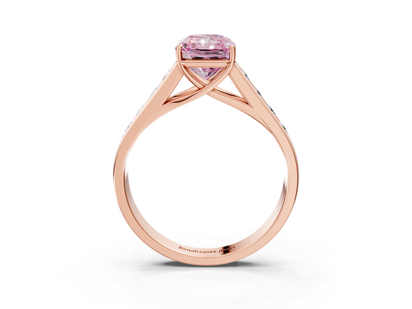 Rose gold Fancy Pink Radiant  Brilliant Channel-Set Solitaire Ring with Four-Prong Setting