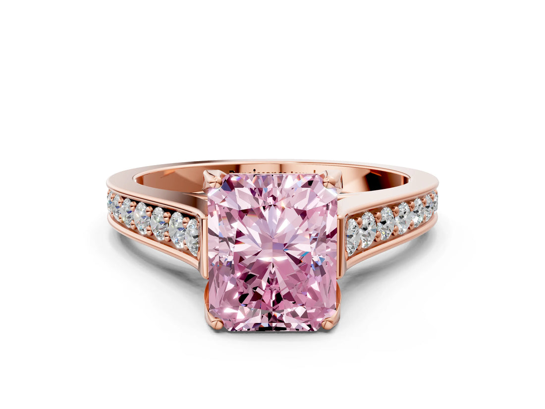Rose gold Fancy Pink Radiant  Brilliant Cut Diamond Engagement Ring with Pavé Band and Four-Prong Setting_49