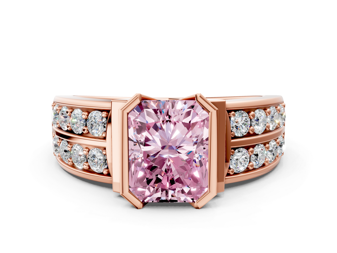 Rose gold Fancy Pink Radiant  Brilliant Diamond Channel Set Wide Band Ring with Bezel Setting_20