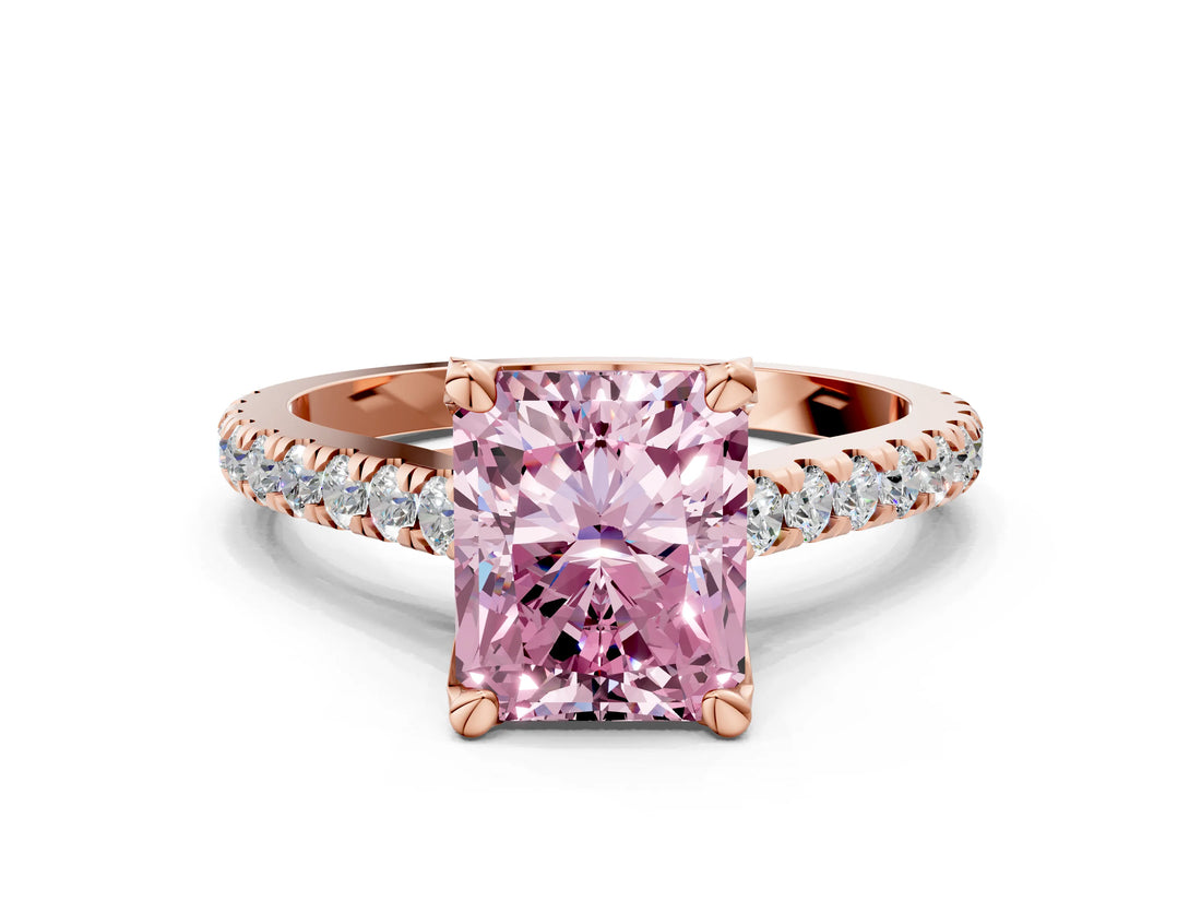 Rose gold Fancy Pink Radiant  Brilliant Diamond Solitaire with Pavé Band and Four-Prong Setting 2
