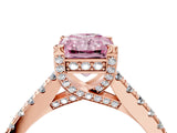Rose gold Fancy Pink Radiant  Brilliant Diamond Solitaire with Pavé Band and Four-Prong Setting