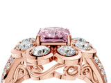 Rose gold Fancy Pink Radiant  Brilliant Flower Halo Diamond Split Shank Ring_33