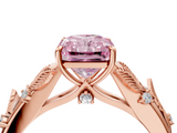 Rose gold Fancy Pink Radiant  Brilliant Solitaire with Leaf Motif Band and Four-Prong Setting_66