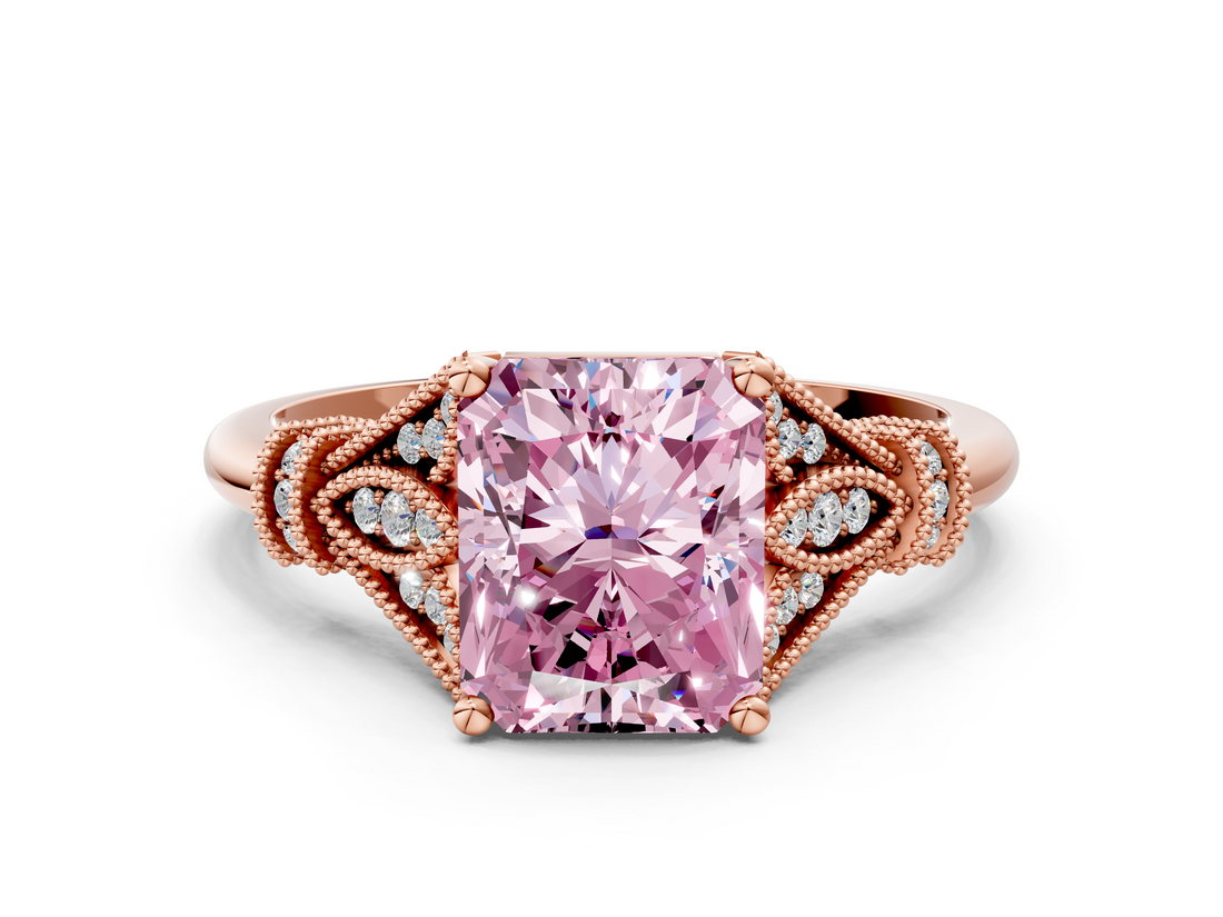 Rose gold Fancy Pink Radiant  Brilliant Solitaire with Pave Band and Four-Prong Setting_20