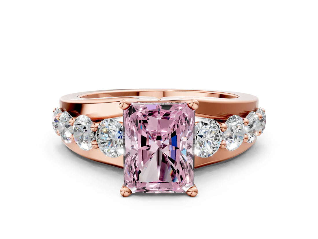 Rose gold Fancy Pink Radiant  Brilliant Solitaire with Side Stones on a Pave Band and Four-Prong Setting_24