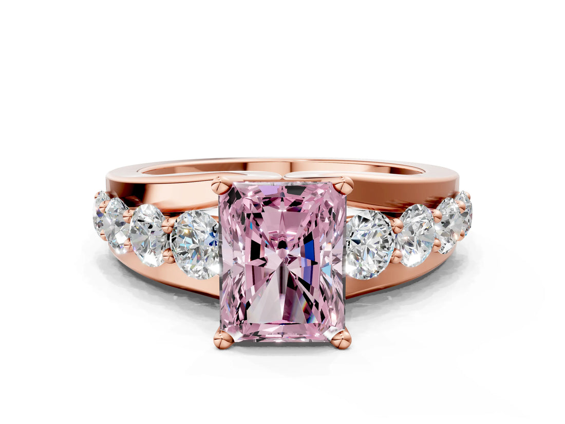 Rose gold Fancy Pink Radiant  Brilliant Solitaire with Side Stones on a Pave Band and Four-Prong Setting_36