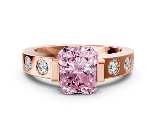 Rose gold Fancy Pink Radiant Cut Brilliant Channel-Set Diamond Ring with Bezel Prong Setting