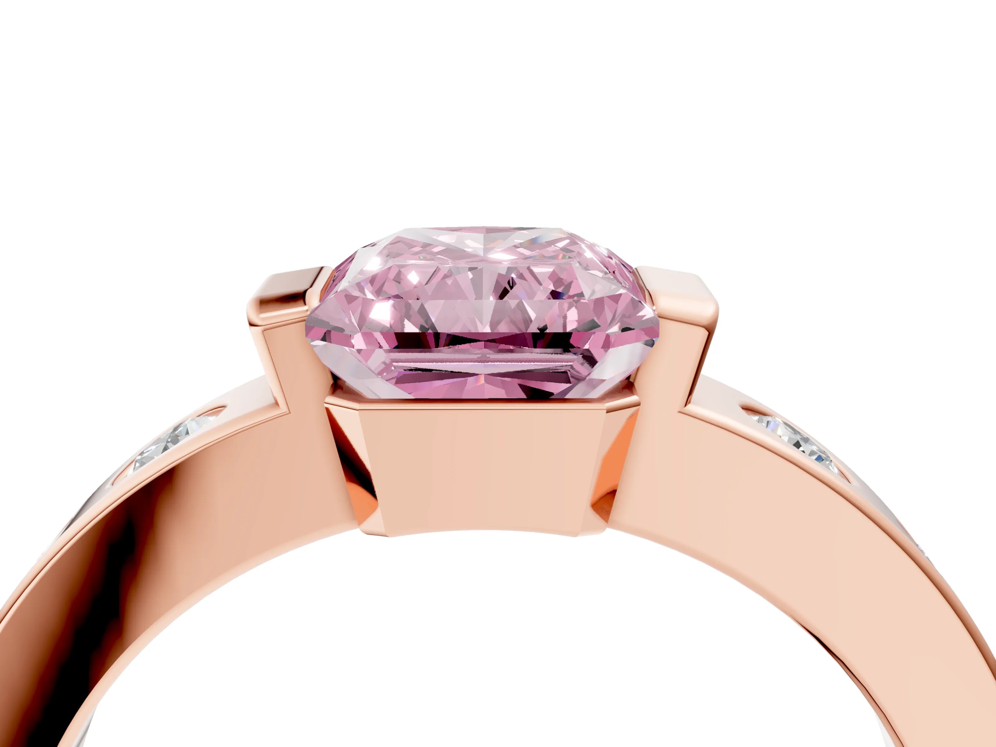 Rose gold Fancy Pink Radiant Cut Brilliant Channel-Set Diamond Ring with Bezel Prong Setting_4