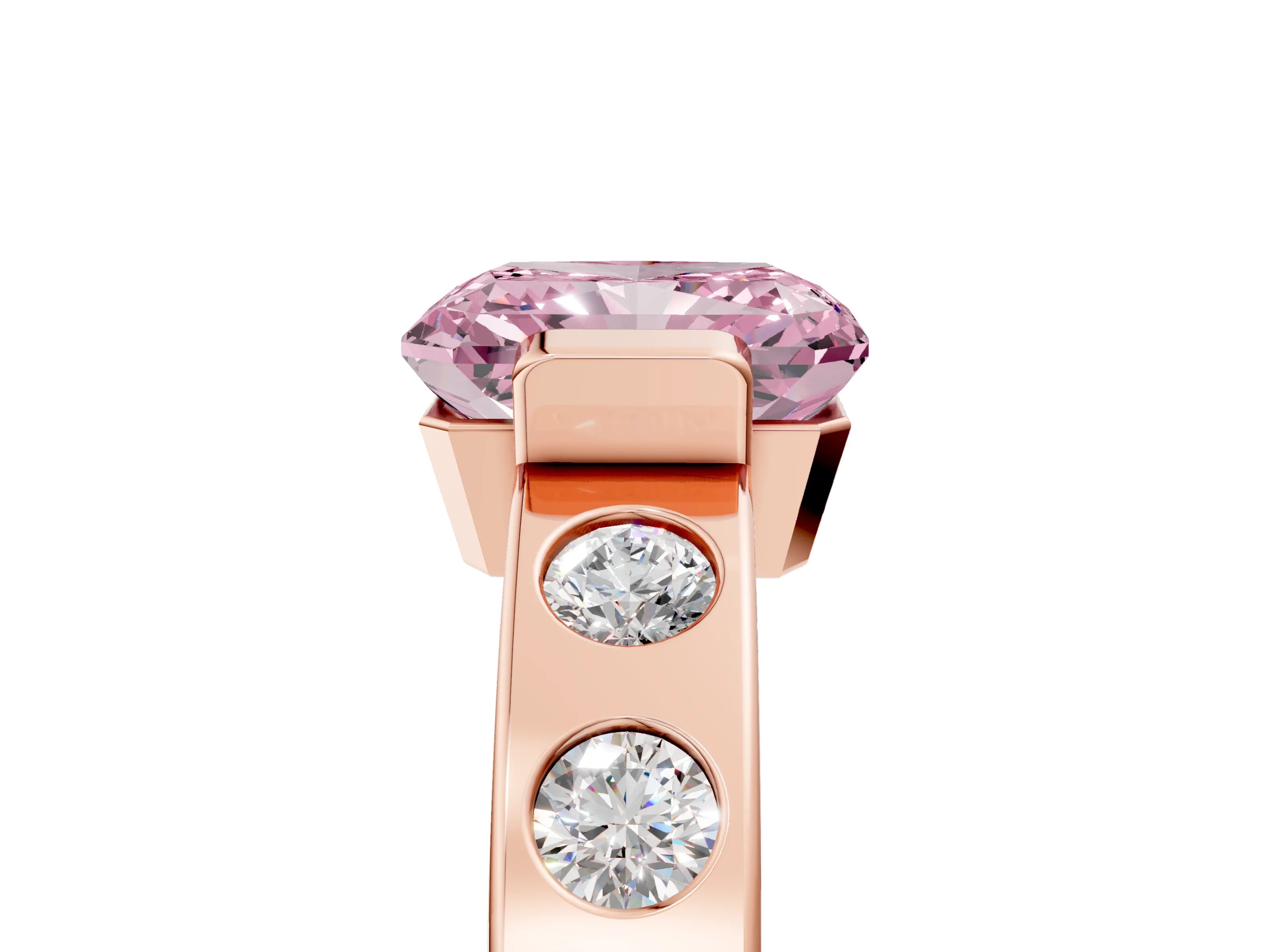 Rose gold Fancy Pink Radiant Cut Brilliant Channel-Set Diamond Ring with Bezel Prong Setting_5