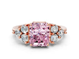 Rose gold Fancy Pink Radiant Cut Brilliant Diamond Cluster Accent Solitaire Ring with Prong Setting