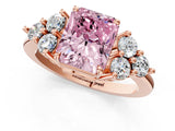 Rose gold Fancy Pink Radiant Cut Brilliant Diamond Cluster Accent Solitaire Ring with Prong Setting_1