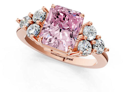 Rose gold Fancy Pink Radiant Cut Brilliant Diamond Cluster Accent Solitaire Ring with Prong Setting_1